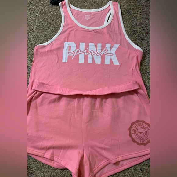 PINK Victoria's Secret Tops - Victoria’s Secret Pink 2 Piece Set Dreamy Pink Racerback Tank & 3” Cotton Shorts